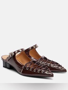 GANNI Burgundy Eyelets 35 lace-up mules